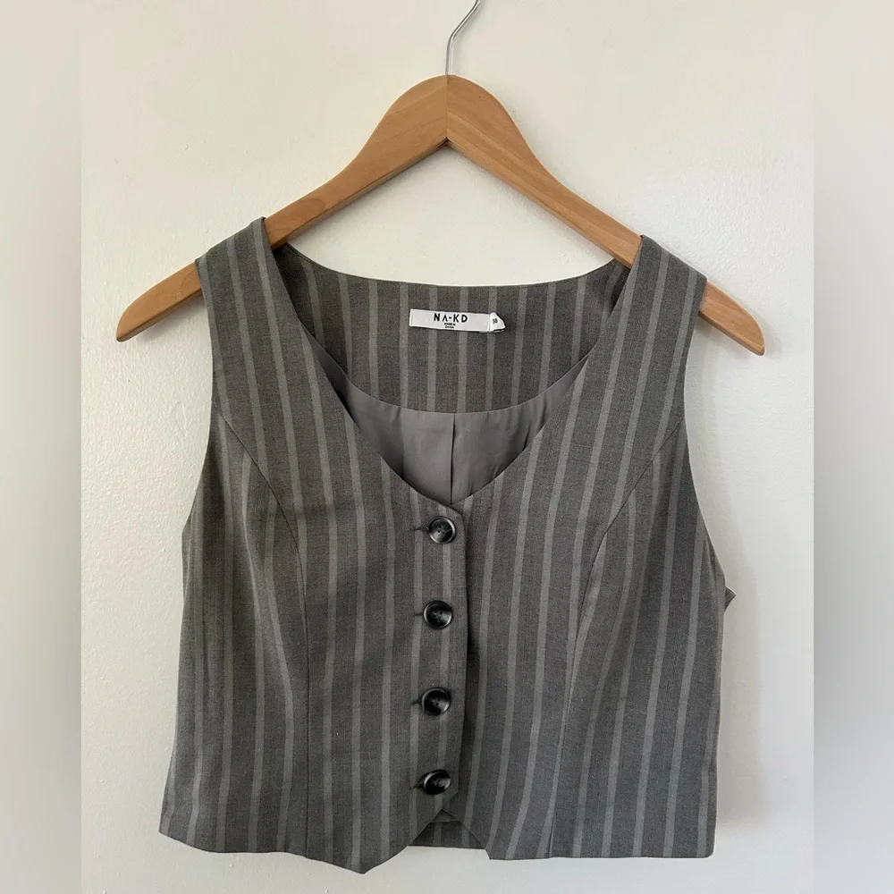 Na-Kd Gray Striped Women's Vest - Picture 1 of 4